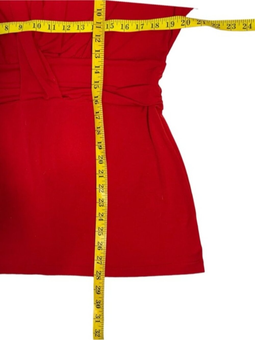 New York & Company Top Blouse Draped Waist Deep V Neck 3/4 Sleeve Tunic Red XL - Picture 12 of 16